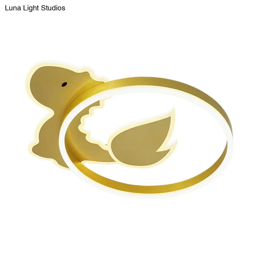 Dinosaur Led Flush Mount Ceiling Lamp For Baby Room In Warm/White Light - Cartoon Acrylic Gold