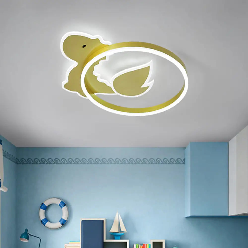 Dinosaur Led Flush Mount Ceiling Lamp For Baby Room In Warm/White Light - Cartoon Acrylic Gold