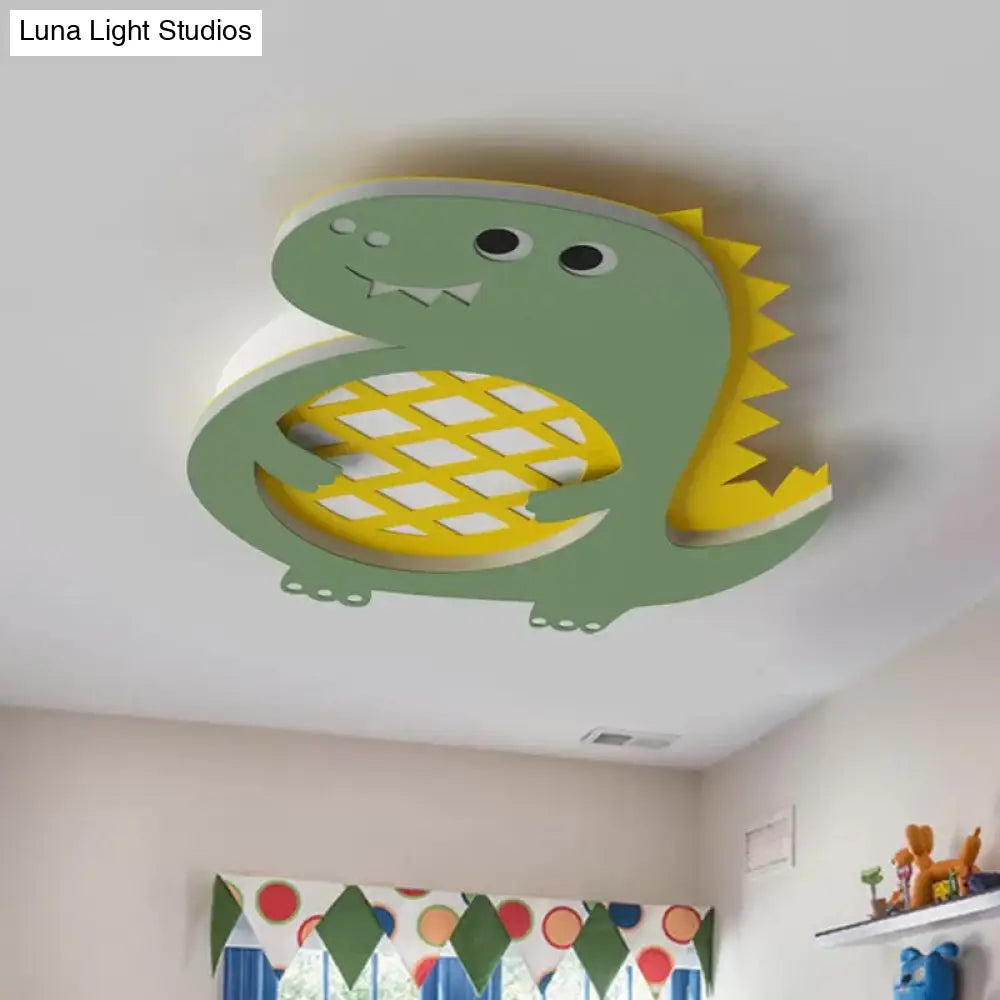 Dinosaur Led Flush Mount Light In Green - Ideal For Nurseries