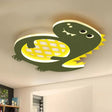 Dinosaur Led Flush Mount Light In Green - Ideal For Nurseries / White