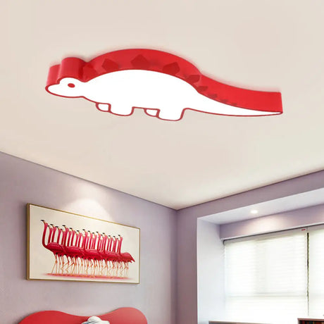 Dinosaur Led Flushmount Ceiling Lamp For Kids Room - Metal Flush - Mount Light Fixture Red / White