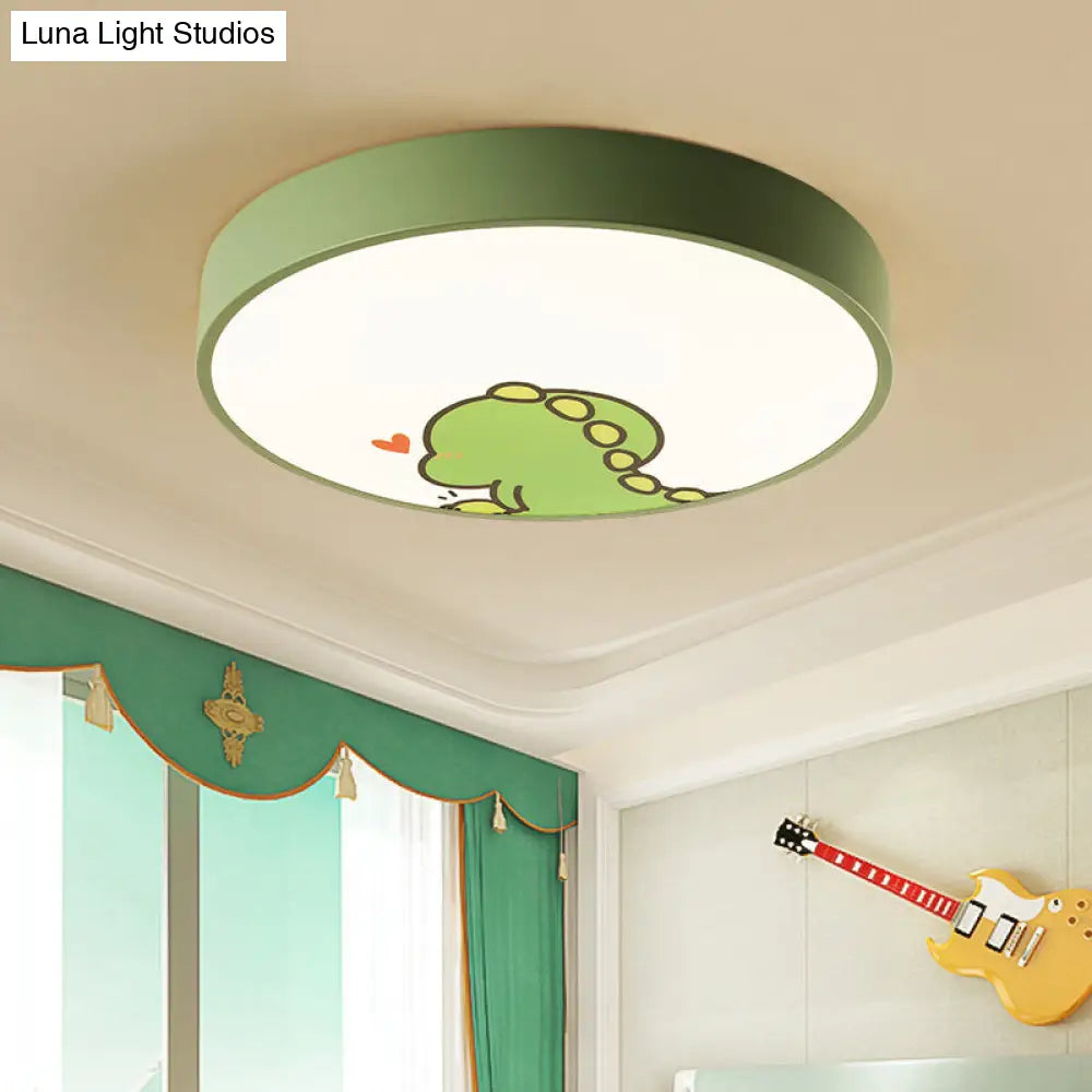Dinosaur Themed Kid Bedroom Flush Mount Ceiling Light Green / 12