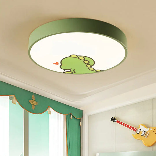 Dinosaur Themed Kid Bedroom Flush Mount Ceiling Light Green / 12’
