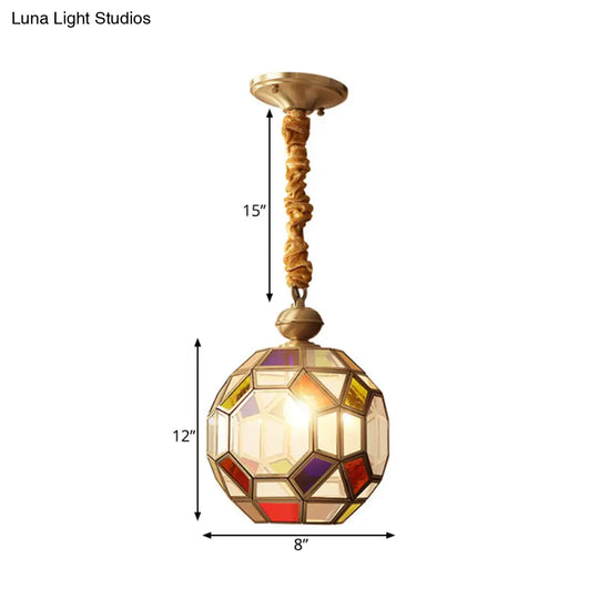 Disco Ball Pendant Ceiling Lamp With Multi-Colored Glass Shade - Faceted Bulb & Colonial Brass