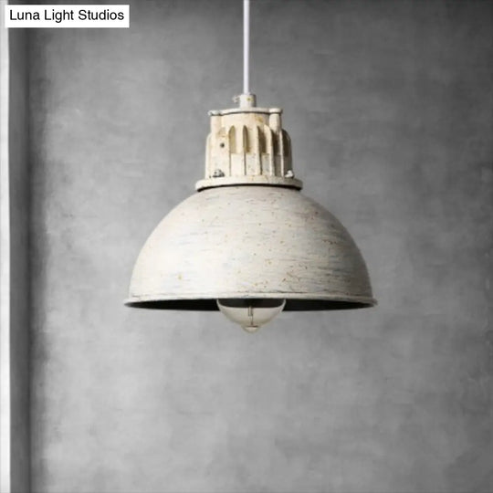 White Distressed Dome Pendant Light - Loft Style Metal Pendulum