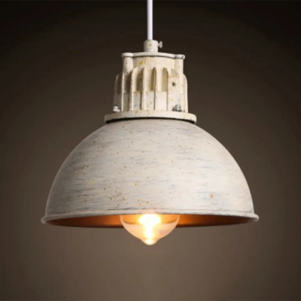 Distressed White Dome Pendant Light - Loft Style Metal 1-Light Pendulum