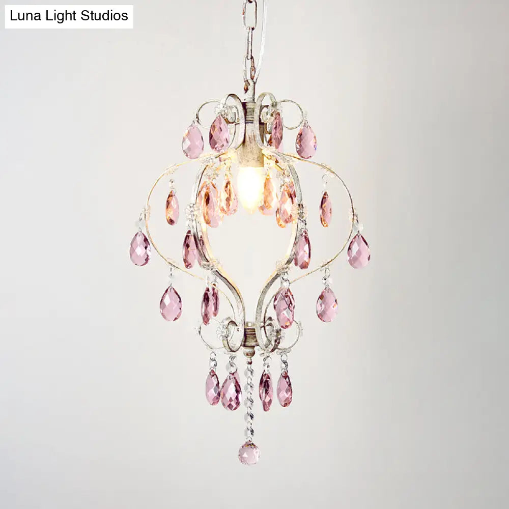 Distressed White Lantern Pendant Light With Crystal Accents