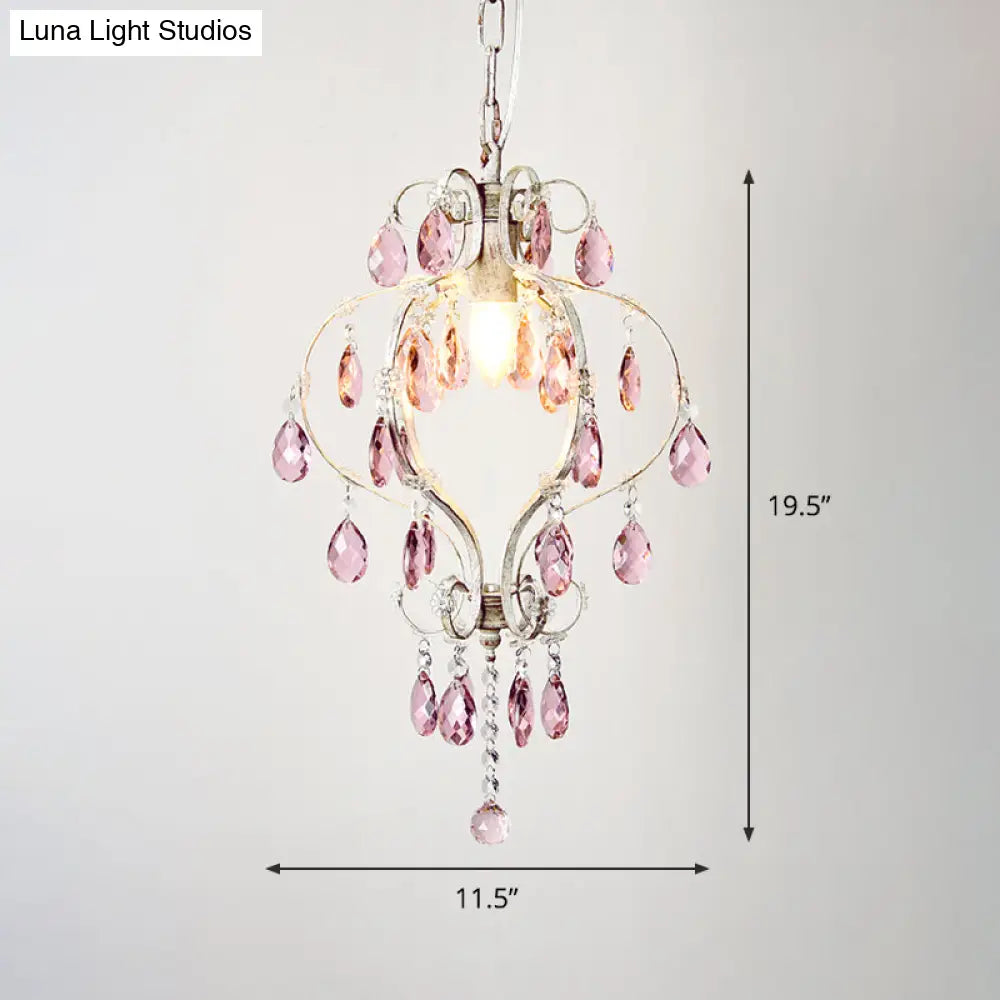 Distressed White Lantern Pendant Light With Crystal Accents