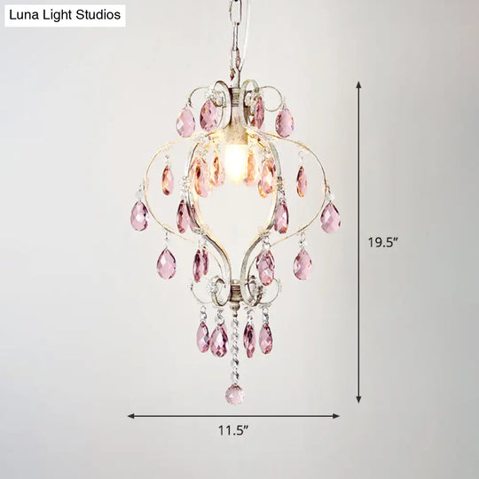 Distressed White Lantern Pendant Light With Crystal Accents