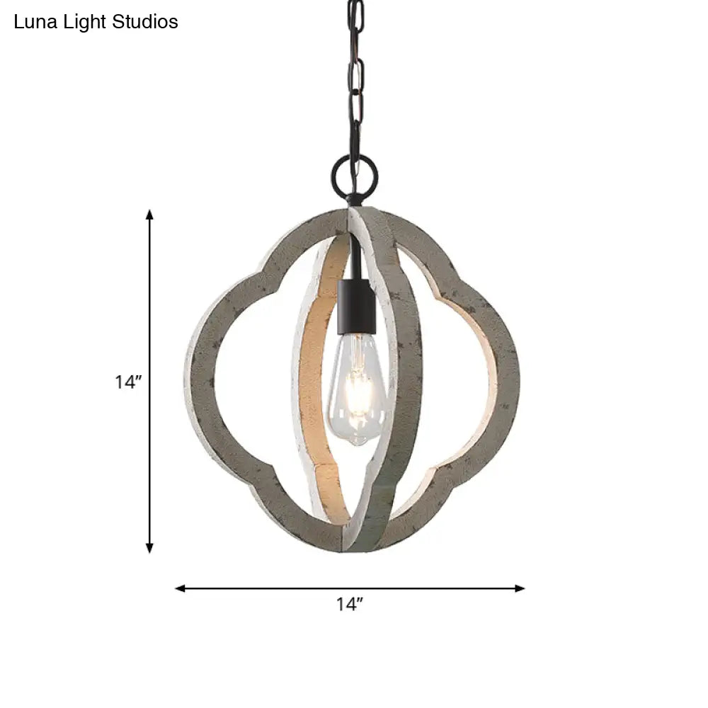 Distressed White Wood Caged Pendant Light Kit For Dining Room