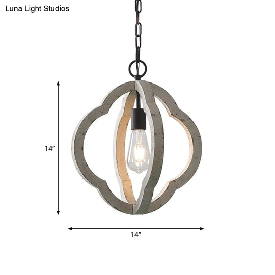 Distressed White Wood Caged Pendant Light Kit For Dining Room