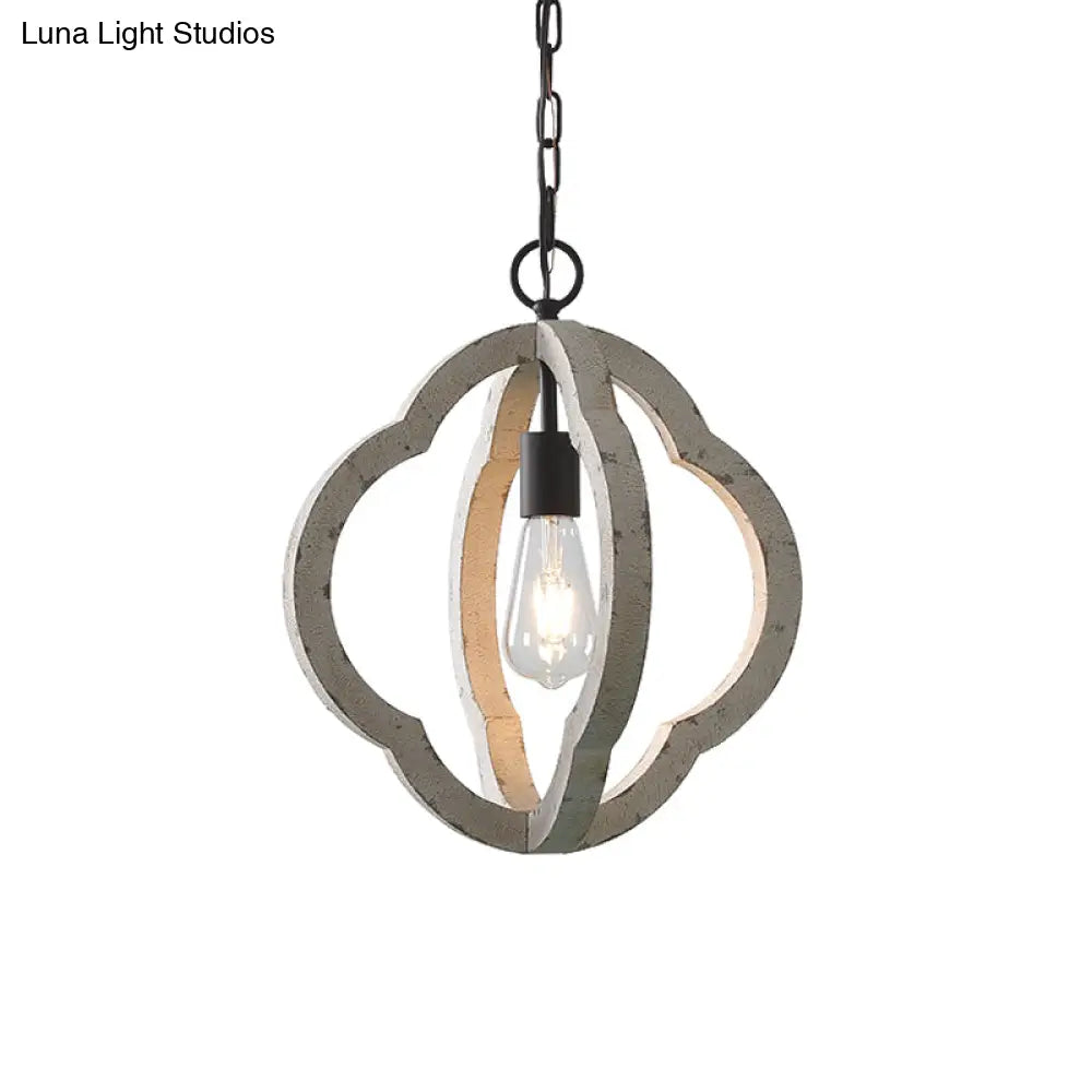 Distressed White Wood Caged Pendant Light Kit For Dining Room