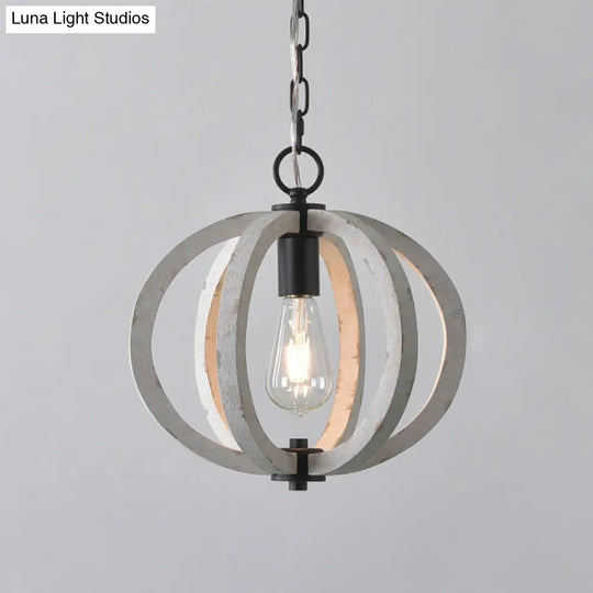 Distressed White Wood Caged Pendant Light Kit For Dining Room