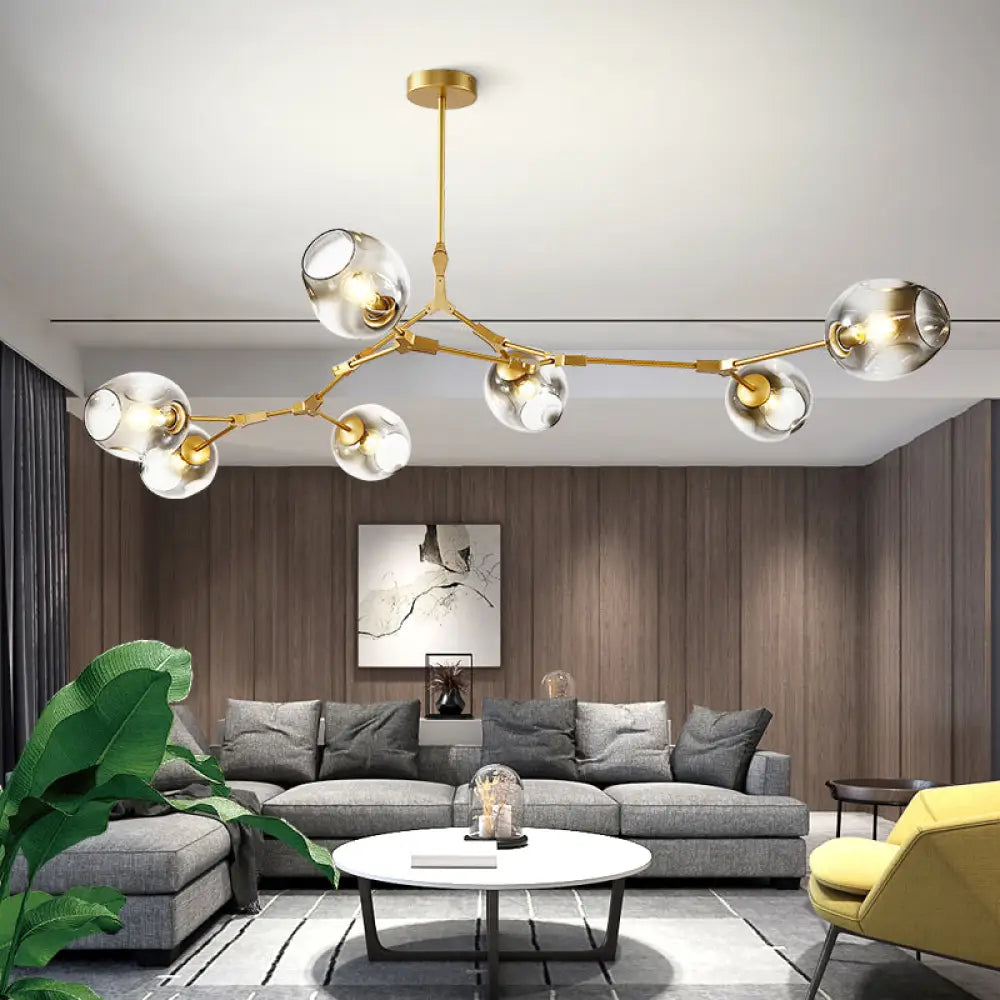 Dna Structure Pendant Light With Dimpled Cup Glass Shade - Postmodern Ceiling Chandelier 7 / Gold