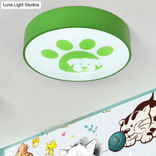 Dog Paw Acrylic Ceiling Lamp: Round Shade Mount Light For Bathrooms Green / 15