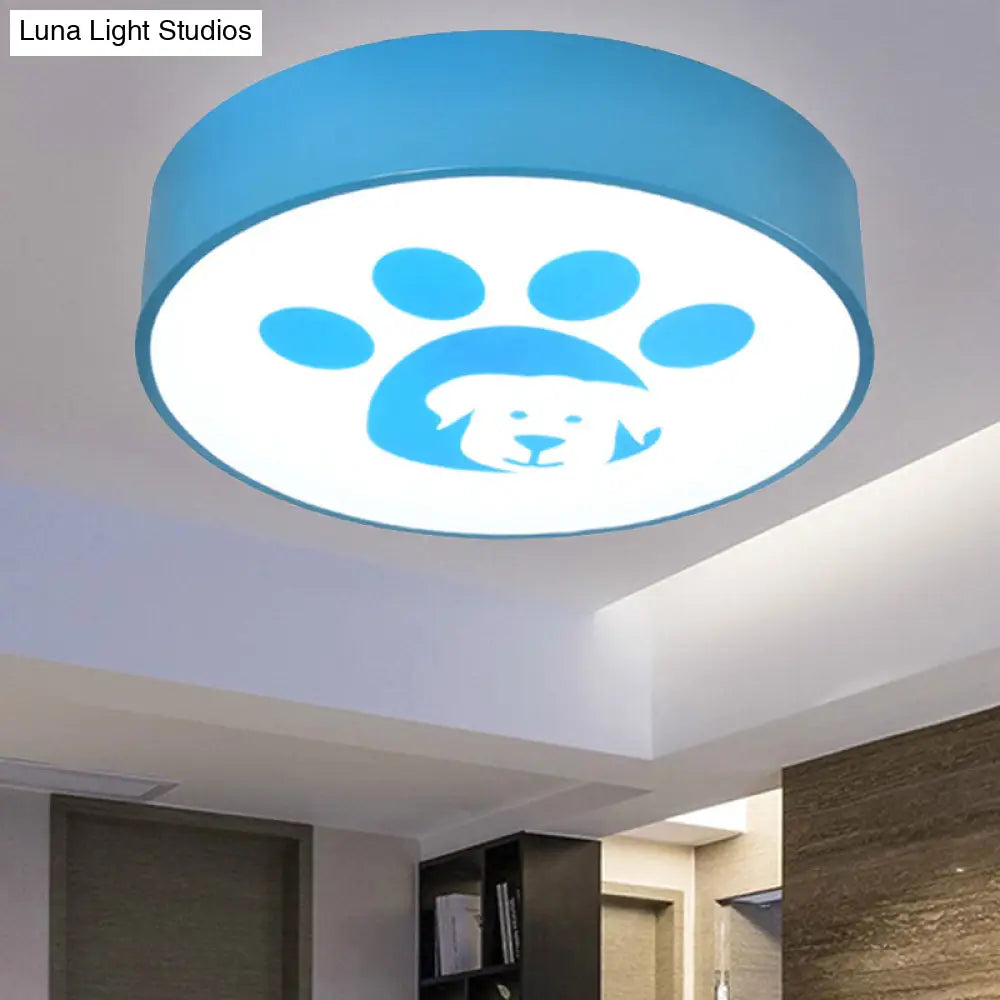 Dog Paw Acrylic Ceiling Lamp: Round Shade Mount Light For Bathrooms Blue / 15