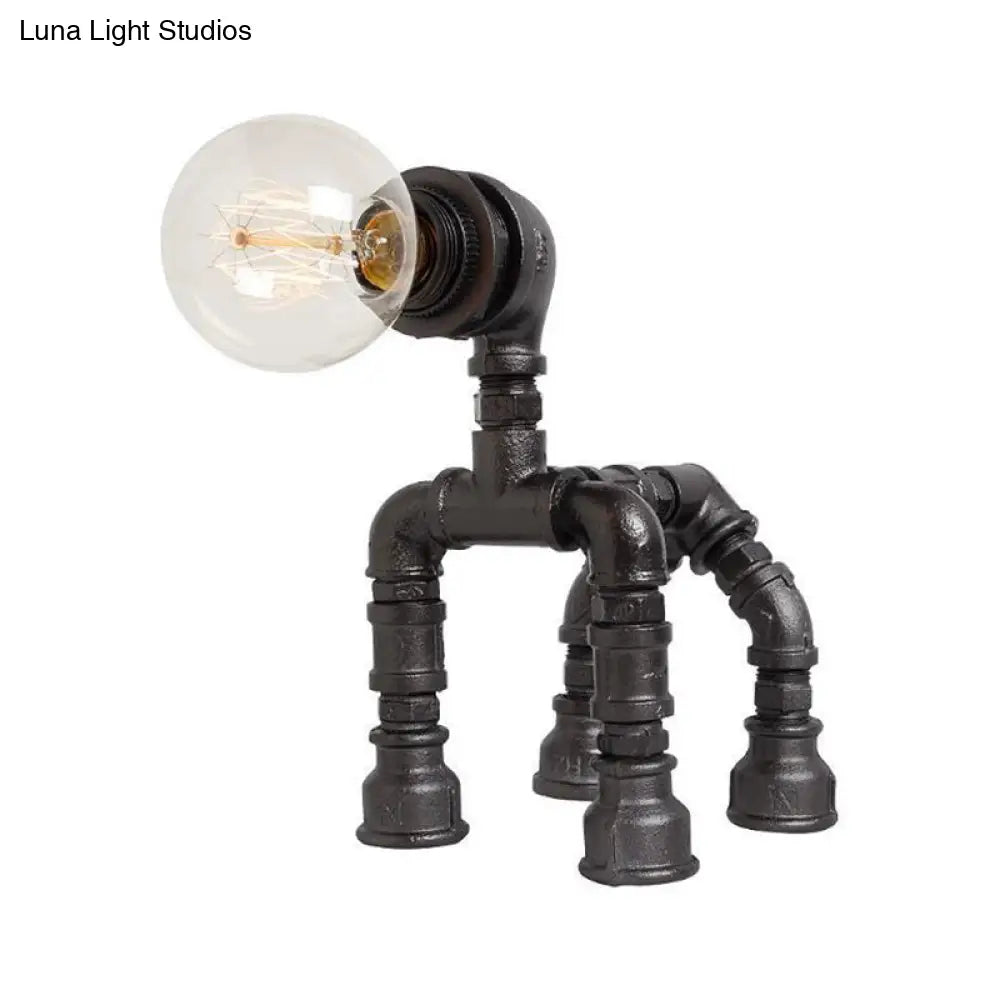 Dog Steampunk Water Pipe Table Lamp For Childrens Bedroom - 1 Bulb Black/Bronze Metallic Design