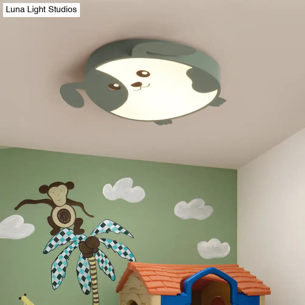 Doggie-Themed Led Flush Mount Ceiling Light For Kids Bedrooms In Pink/Green With Warm/White Green /