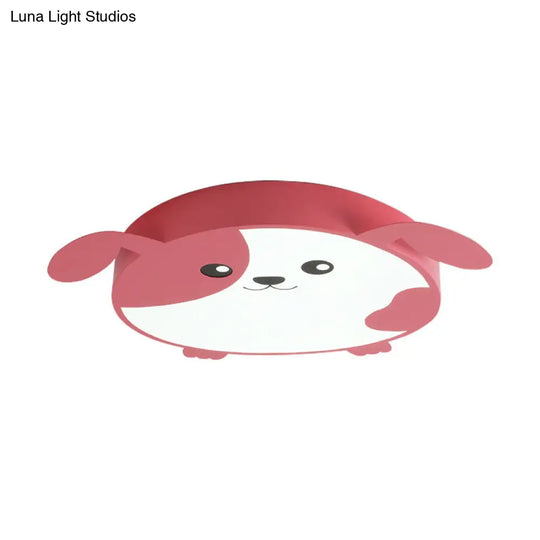 Doggie-Themed Led Flush Mount Ceiling Light For Kids Bedrooms In Pink/Green With Warm/White