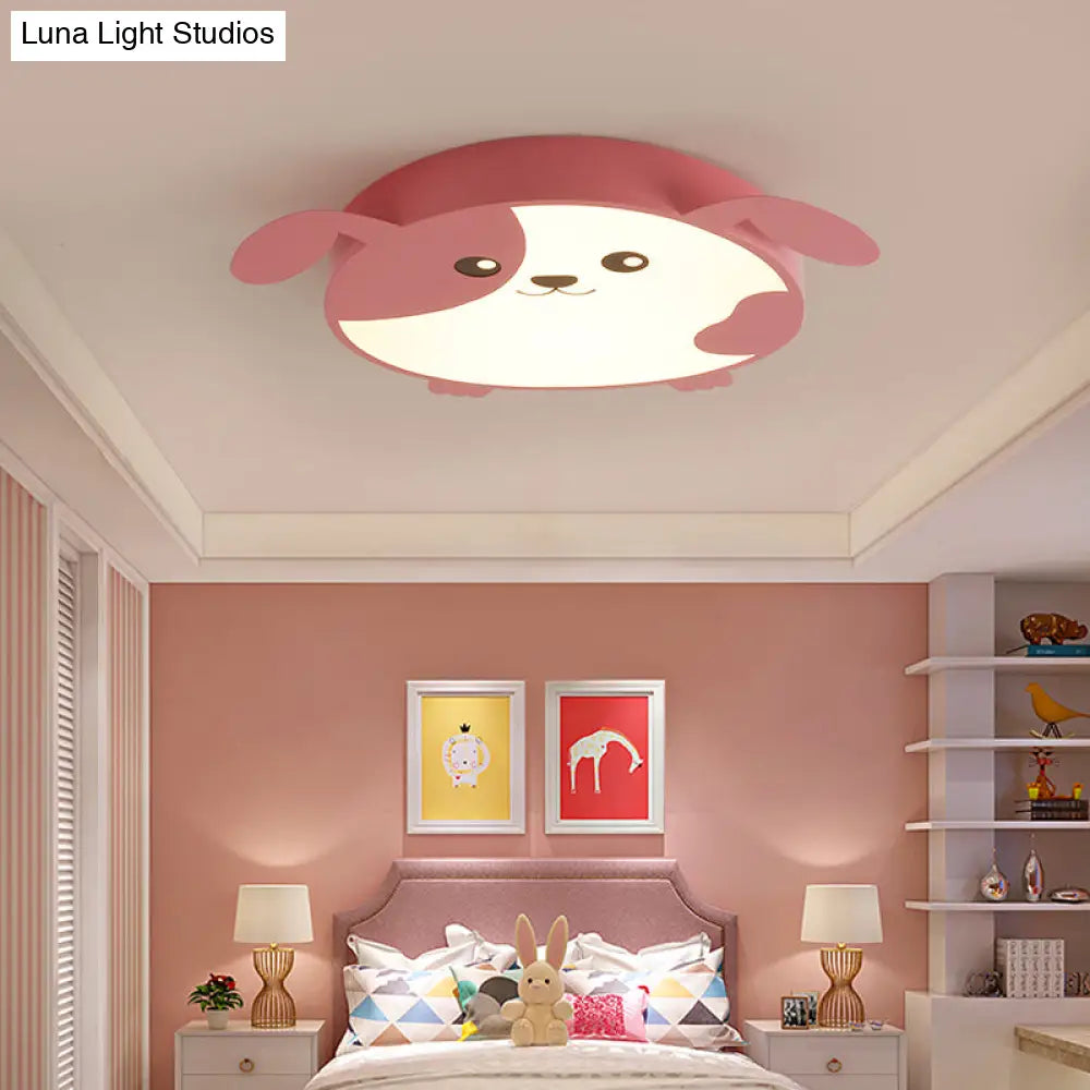 Doggie-Themed Led Flush Mount Ceiling Light For Kids Bedrooms In Pink/Green With Warm/White Pink /