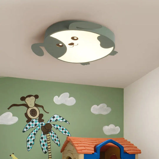 Doggie-Themed Led Flush Mount Ceiling Light For Kids’ Bedrooms In Pink/Green With Warm/White