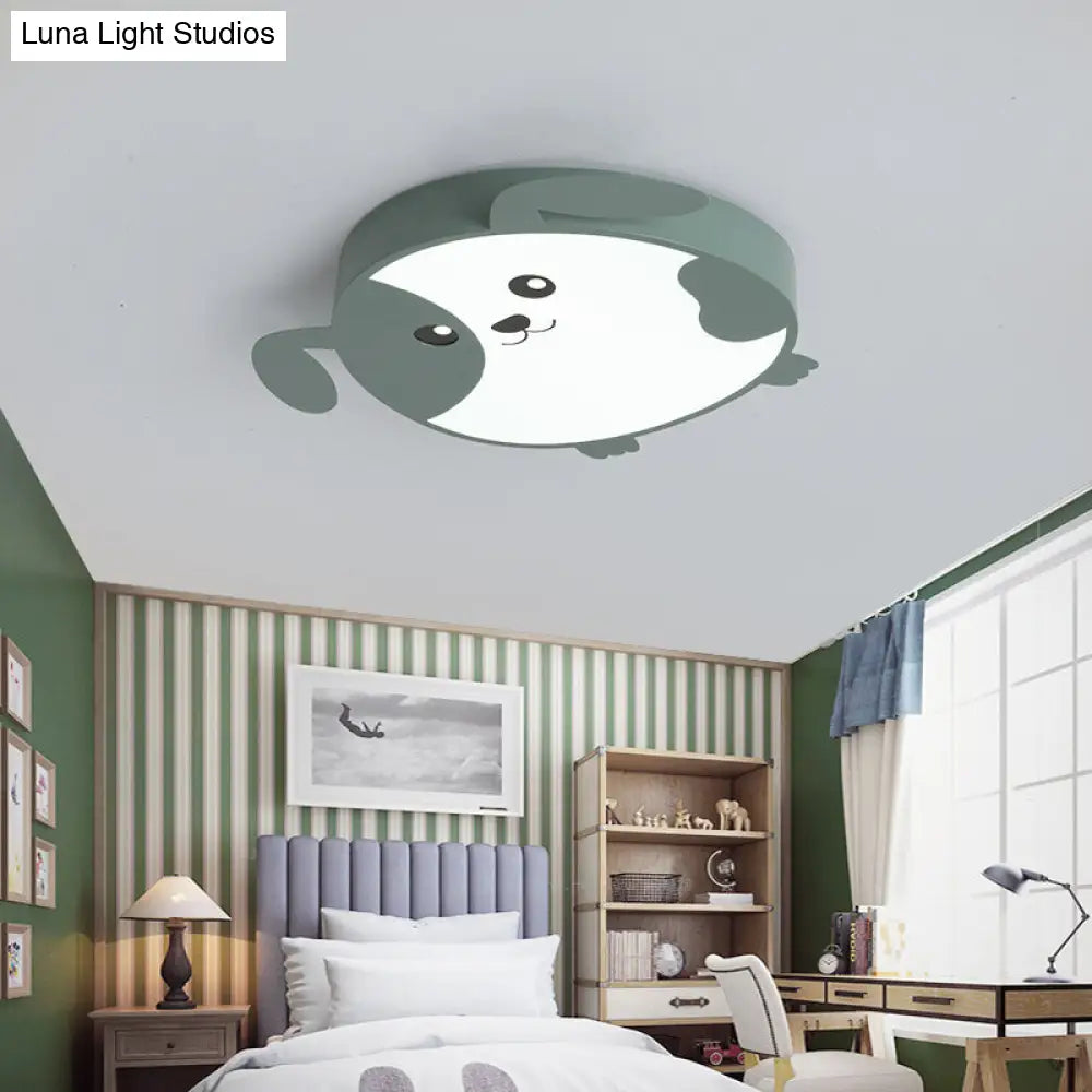 Doggie-Themed Led Flush Mount Ceiling Light For Kids Bedrooms In Pink/Green With Warm/White Green /