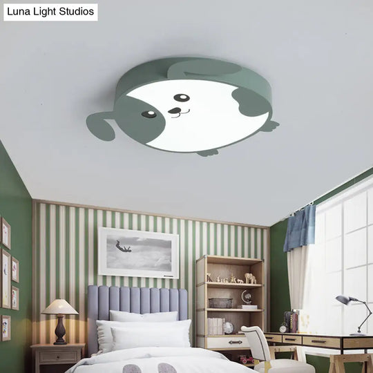 Doggie-Themed Led Flush Mount Ceiling Light For Kids Bedrooms In Pink/Green With Warm/White Green /