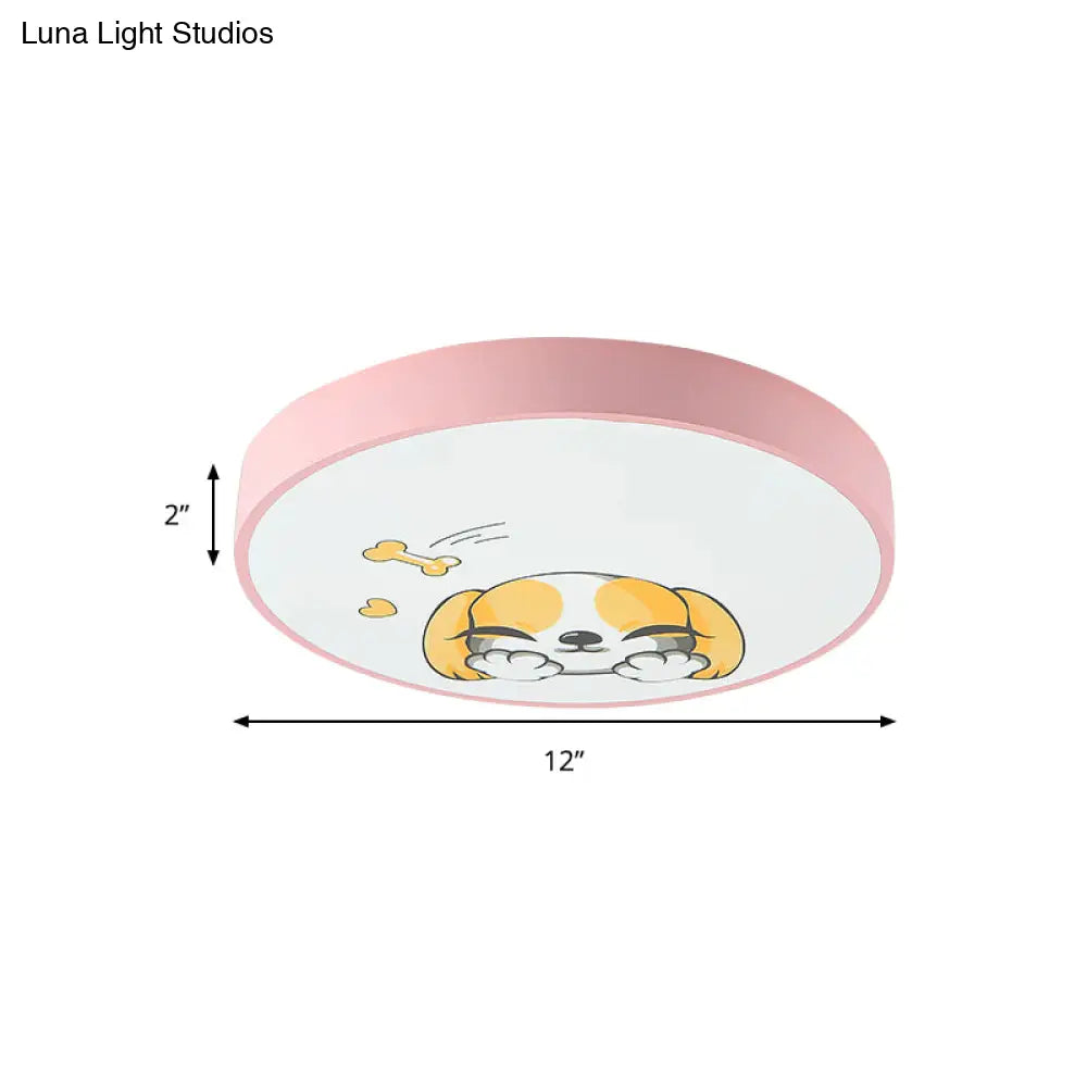 Doggy Kid Bedroom Lovely Pink Acrylic Round Flush Mount Ceiling Light