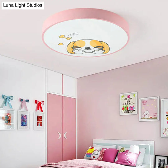 Doggy Kid Bedroom Lovely Pink Acrylic Round Flush Mount Ceiling Light