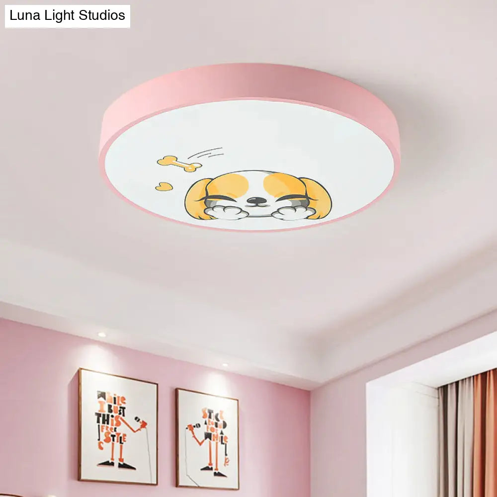 Doggy Kid Bedroom Lovely Pink Acrylic Round Flush Mount Ceiling Light