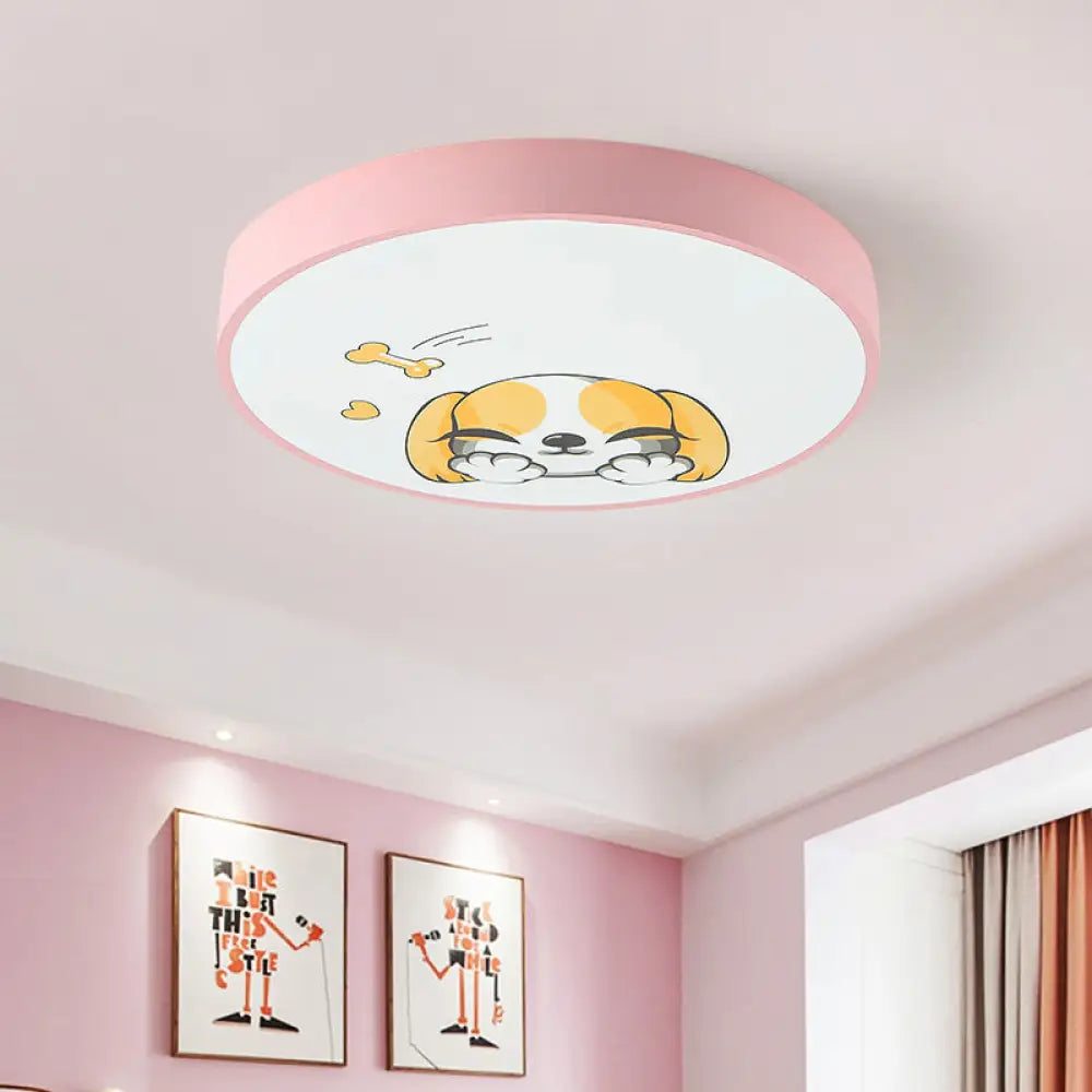 Doggy Kid Bedroom Lovely Pink Acrylic Round Flush Mount Ceiling Light