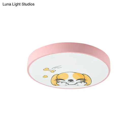 Doggy Kid Bedroom Lovely Pink Acrylic Round Flush Mount Ceiling Light