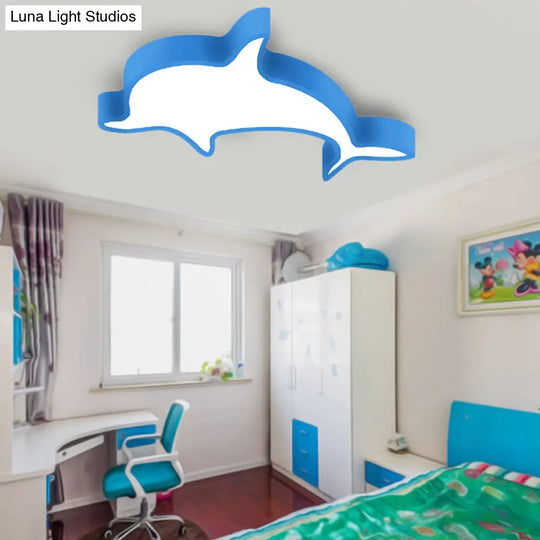 Dolphin Acrylic Ceiling Lamp: Modern Lovely Flush Mount Light For Kindergarten Blue / 19.5 White