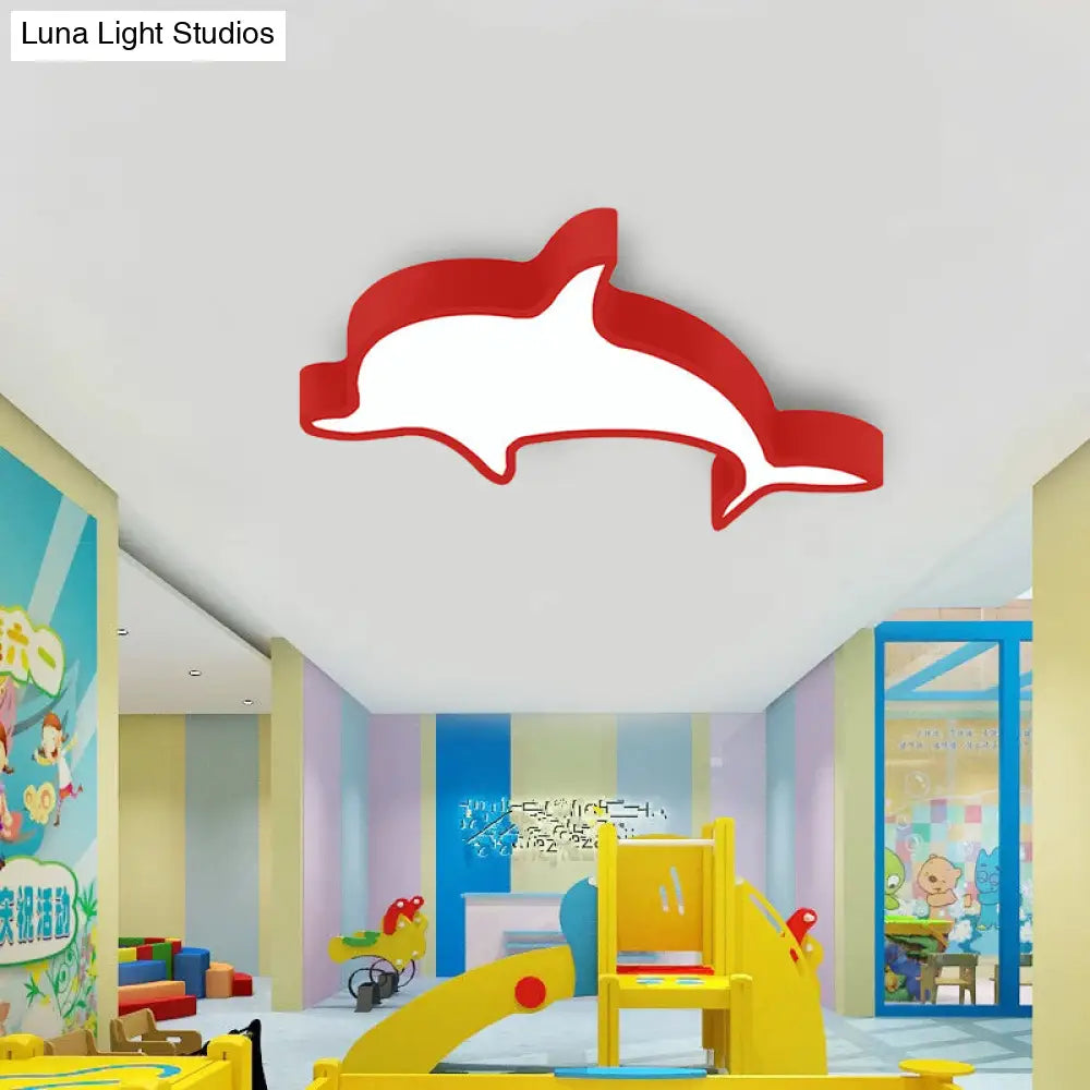 Dolphin Acrylic Ceiling Lamp: Modern Lovely Flush Mount Light For Kindergarten Red / 19.5 Warm