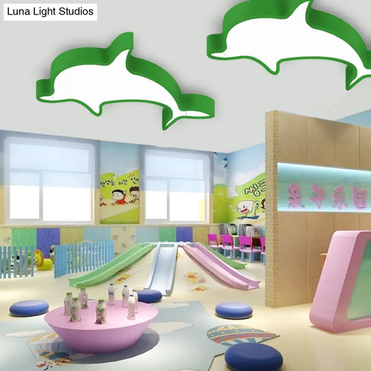 Dolphin Acrylic Ceiling Lamp: Modern Lovely Flush Mount Light For Kindergarten Green / 19.5 Warm