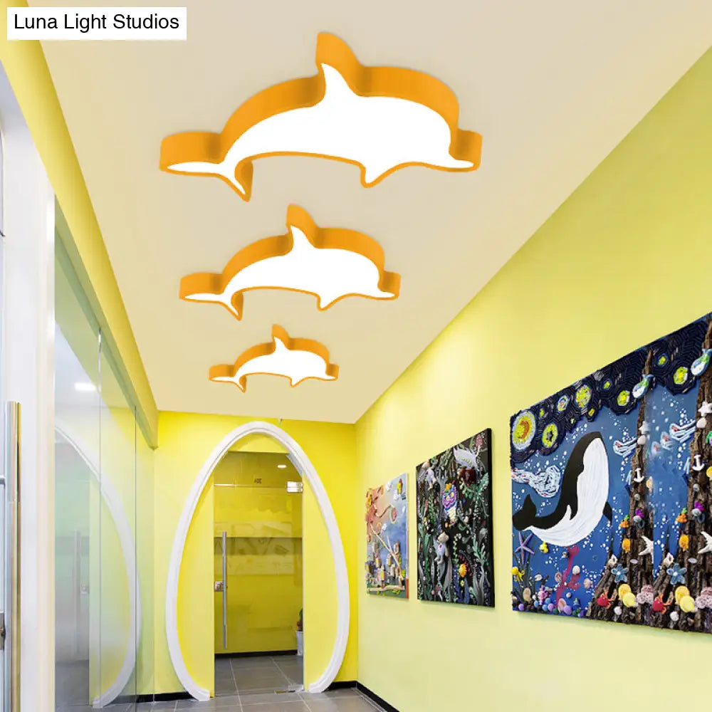 Dolphin Acrylic Ceiling Lamp: Modern Lovely Flush Mount Light For Kindergarten Yellow / 19.5 White