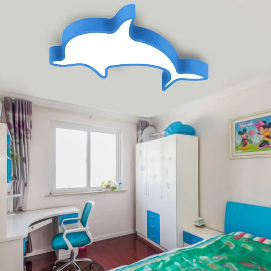 Dolphin Acrylic Ceiling Lamp: Modern Lovely Flush Mount Light For Kindergarten Blue / 19.5’ White