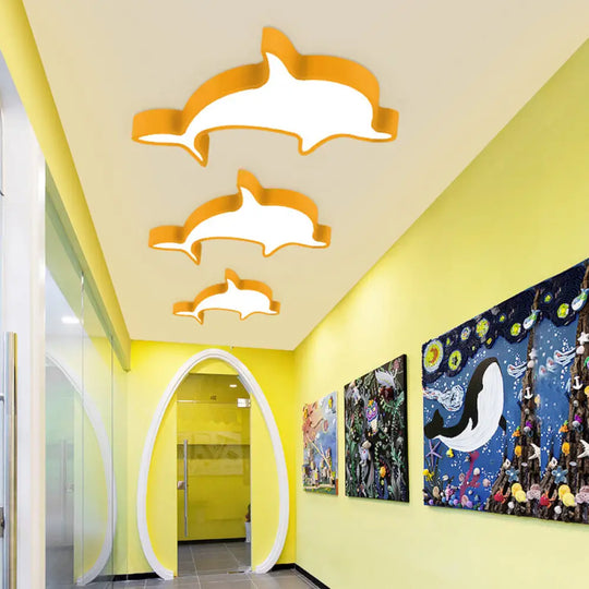 Dolphin Acrylic Ceiling Lamp: Modern Lovely Flush Mount Light For Kindergarten Yellow / 19.5’ White
