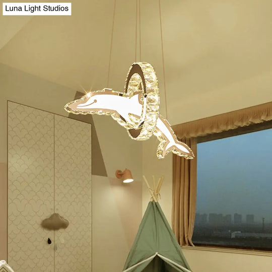 Stainless Steel Led Pendant Light: Crystal Dolphin And Ring Chandelier For Nursery Stainless-Steel /