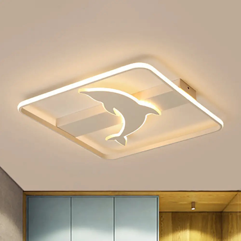Dolphin Ceiling Mount Light - Led Flush Acrylic Animal Lamp In White Finish / Square