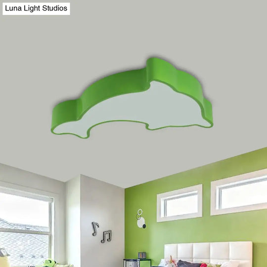 Dolphin Led Ceiling Light For Children’s Bedroom - White/Red/Yellow Acrylic Flush Mount Fixture