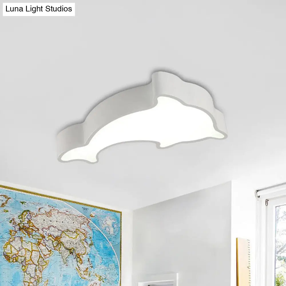 Dolphin Led Ceiling Light For Childrens Bedroom - White/Red/Yellow Acrylic Flush Mount Fixture