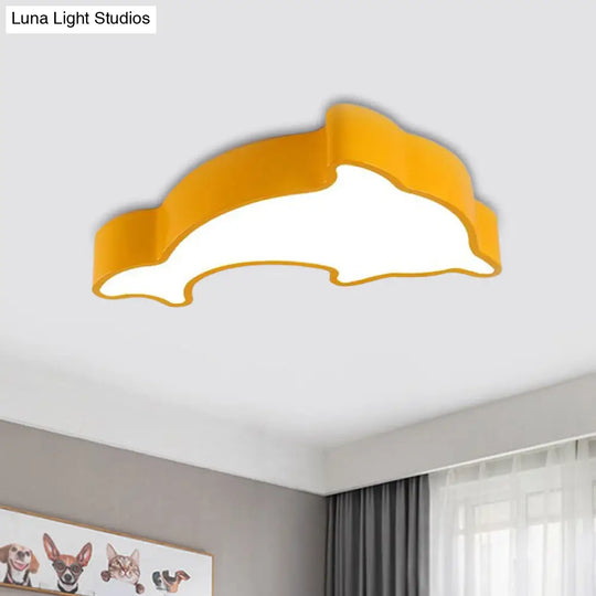 Dolphin Led Ceiling Light For Childrens Bedroom - White/Red/Yellow Acrylic Flush Mount Fixture