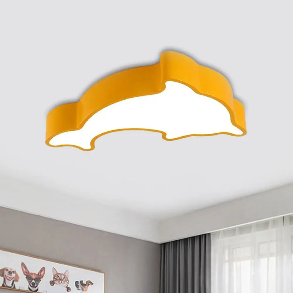 Dolphin Led Ceiling Light For Children’s Bedroom - White/Red/Yellow Acrylic Flush Mount Fixture