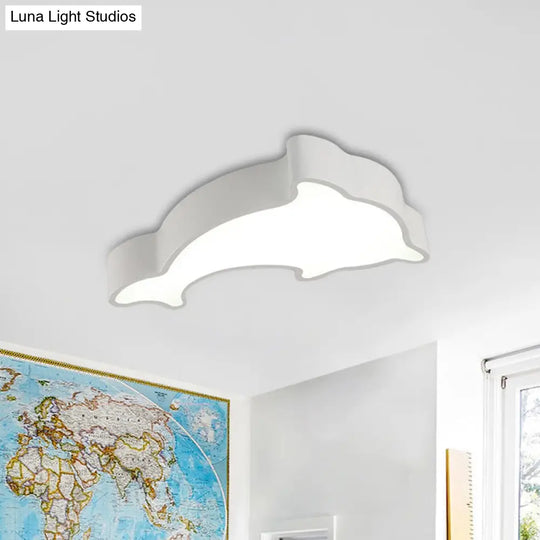Dolphin Led Ceiling Light For Children’s Bedroom - White/Red/Yellow Acrylic Flush Mount Fixture