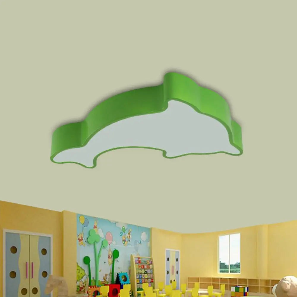 Dolphin Led Ceiling Light For Children’s Bedroom - White/Red/Yellow Acrylic Flush Mount Fixture