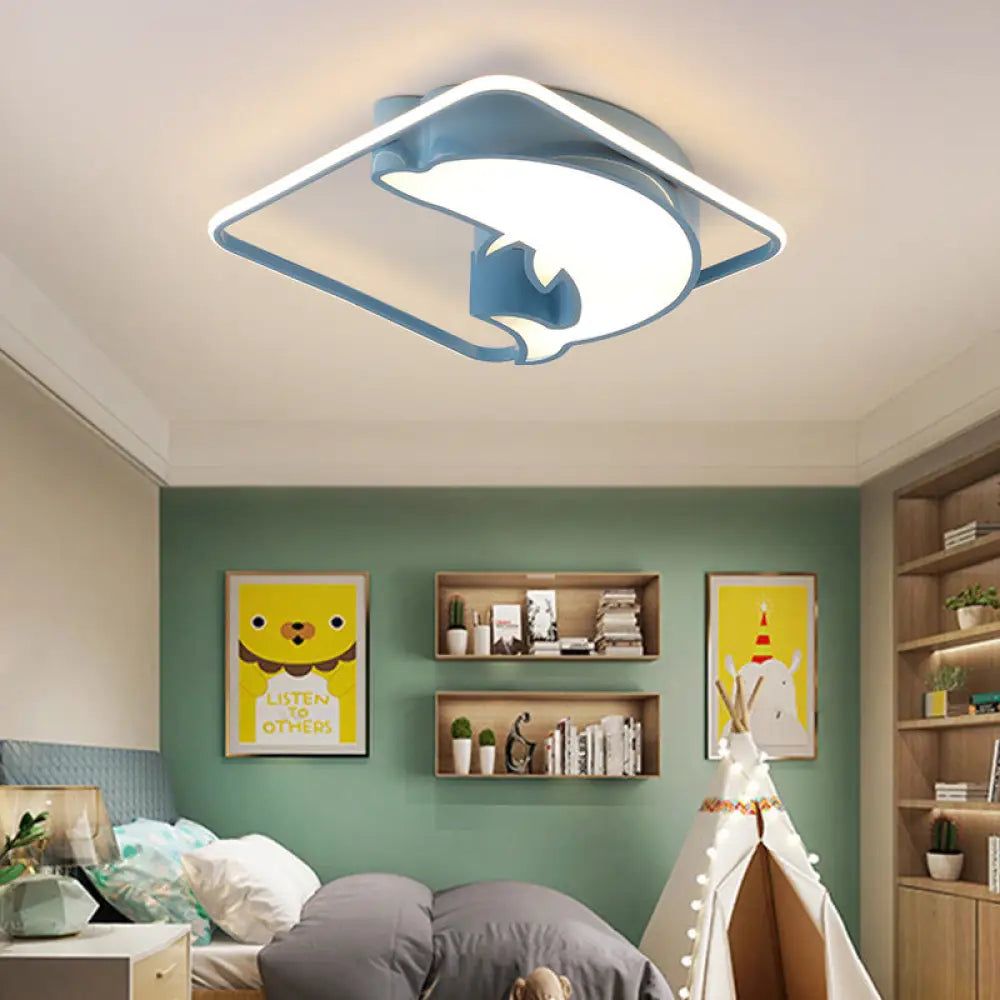 Dolphin Led Ceiling Mount Light: Animal Acrylic Lamp For Kids Bedroom Blue / Third Gear