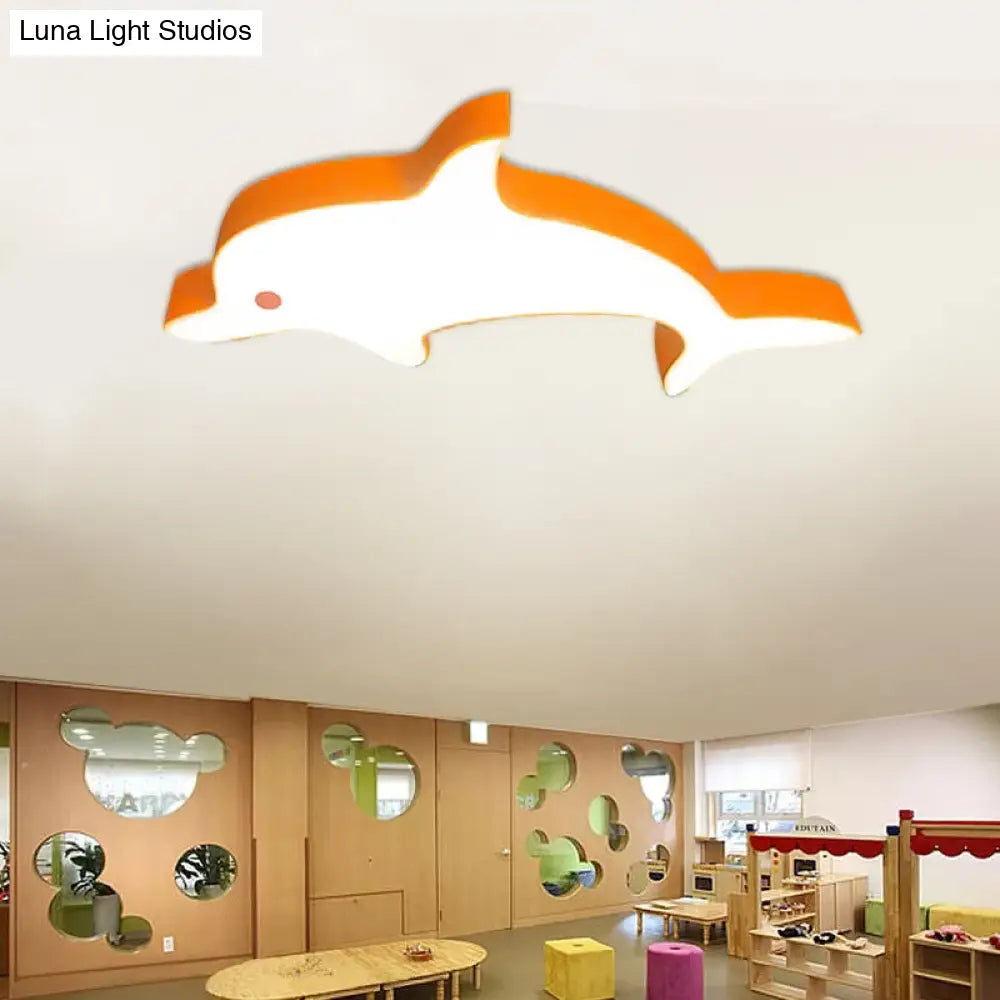 Dolphin Led Flush Mount Light - Perfect For Childs Bedroom Ceiling Orange / Warm