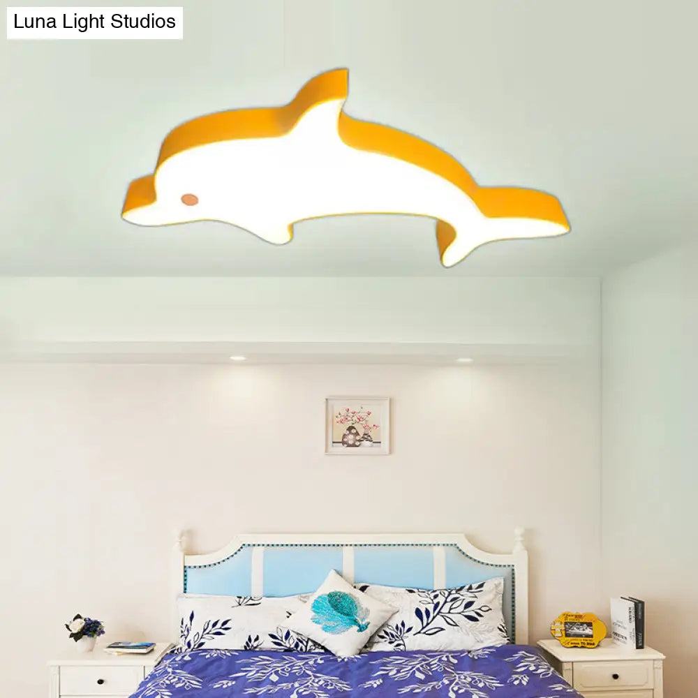 Dolphin Led Flush Mount Light - Perfect For Childs Bedroom Ceiling Yellow / Warm