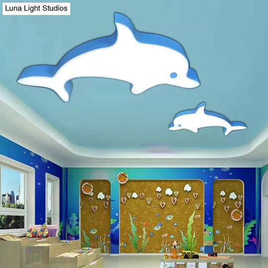 Dolphin Led Flush Mount Light - Perfect For Childs Bedroom Ceiling Blue / White